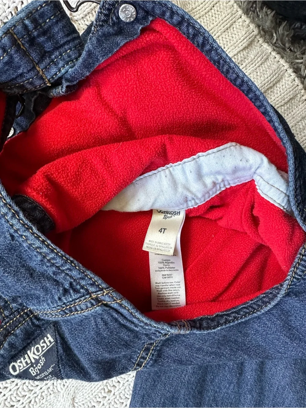 OshKosh B'gosh Denim Overalls with Red Lining